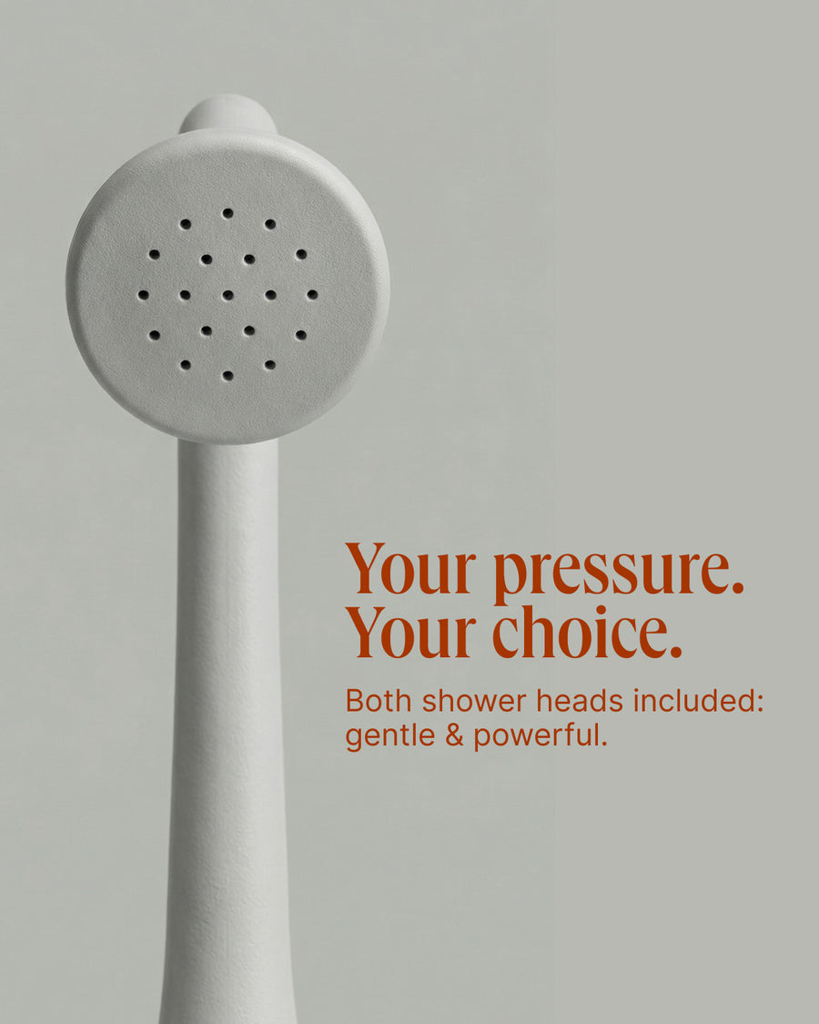 Both shower heads in the Bidetlity Starter Set – gentle and strong
