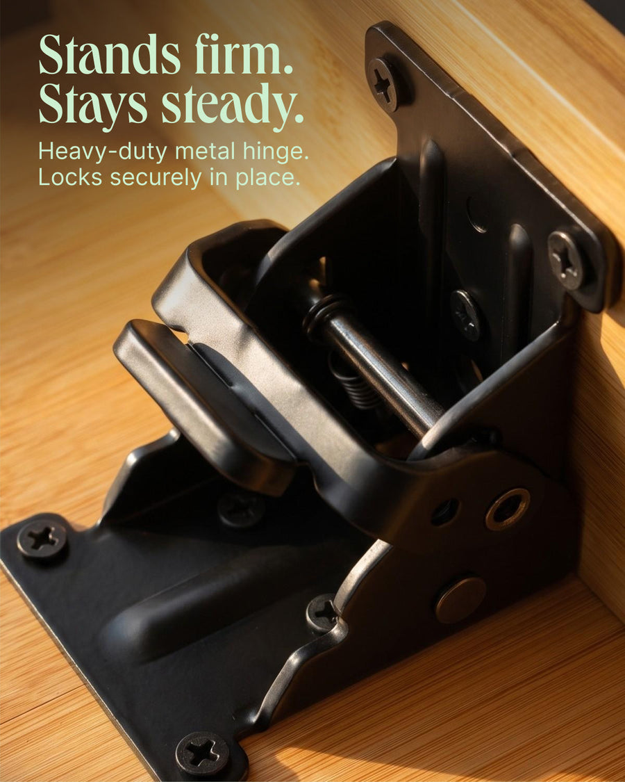Solid metal hinge of the Bidetlity toilet stool