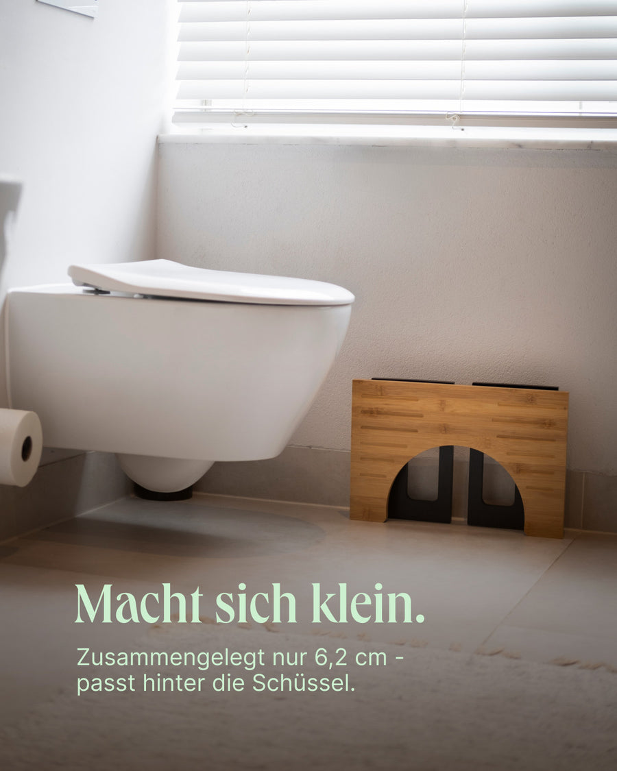 Bidetlity Toilettenhocker zusammengeklappt hinter der Toilette – nur 6,2 cm